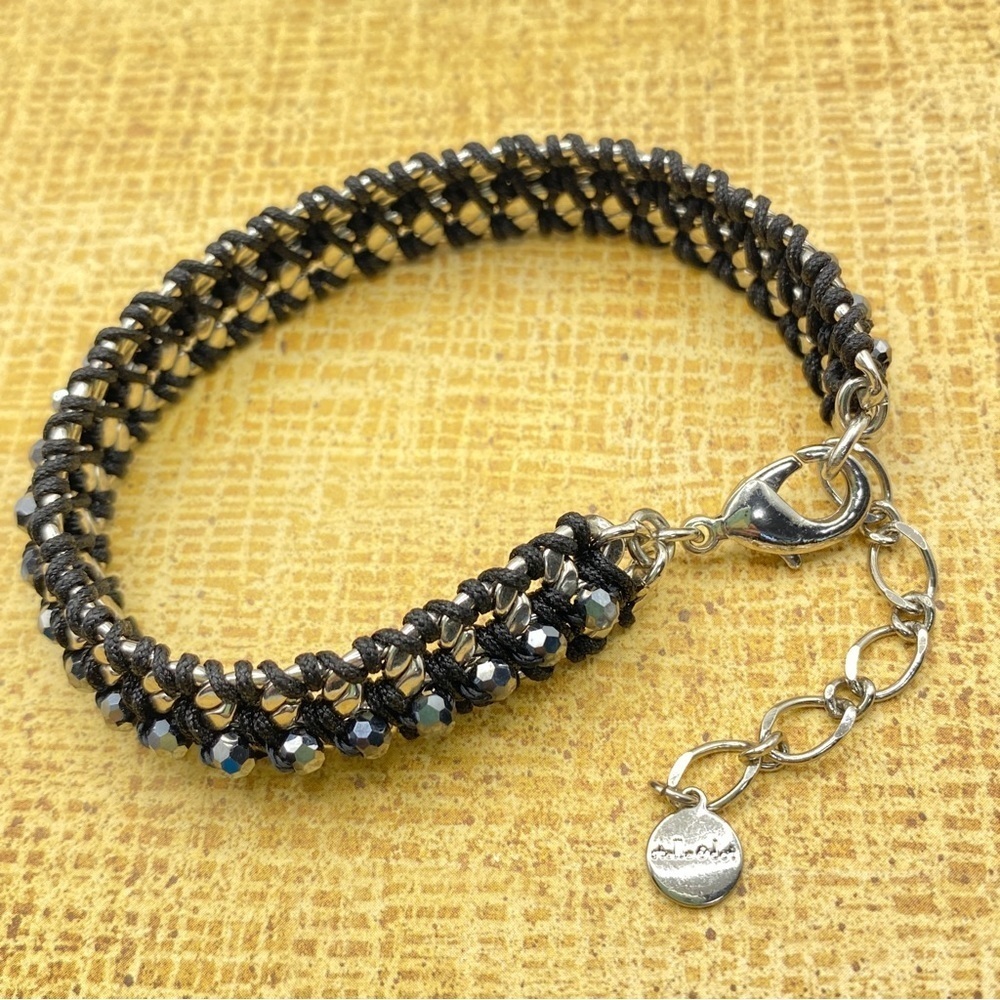 STELLA & DOT Silver Tone Chain & Black Cord Bracelet